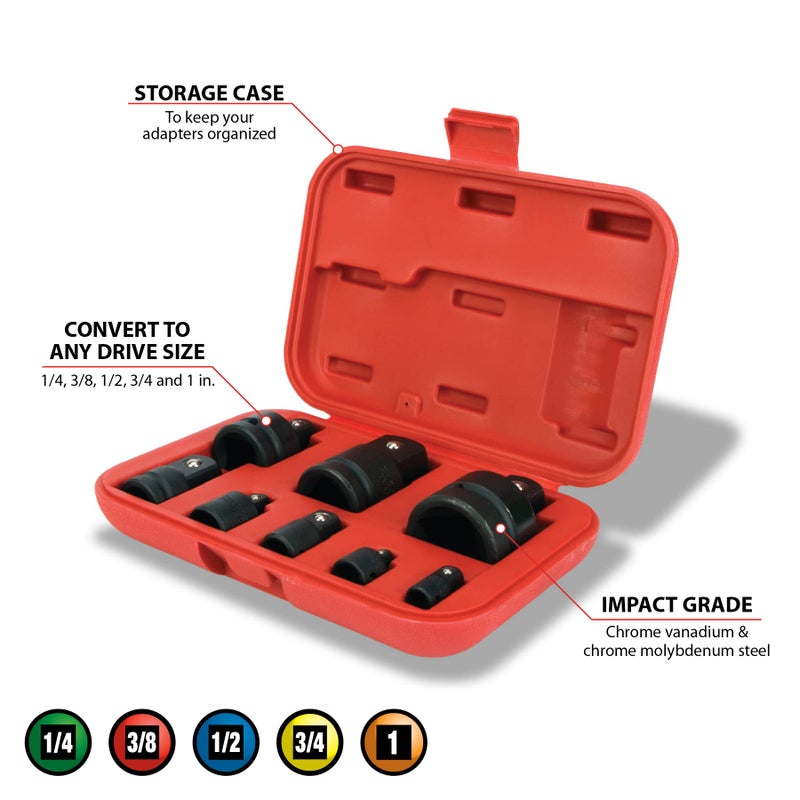 Performance Tool M795 Convertible Impact Adaptor Set in Durable Case for Air, Power, or Drive Tools (8-Piece) - Image 2